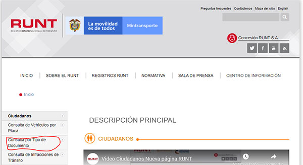 consulta del runt del vehiculo por cedula