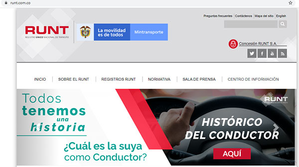 la pagina principal del runt para consultar informacion