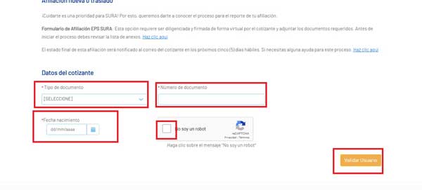 DATOS DEL COTIZANTE AFILIACION EPS SURA