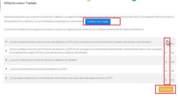 FORMULARIO CARTA DE DERECHOS Y DEBERES AFILIACION EPS SURA