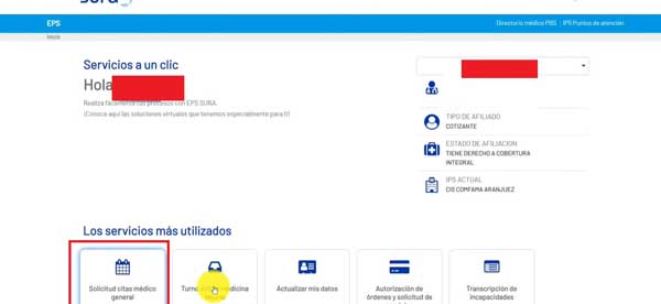 SOLICITUD CITAS MEDICO GENERAL SERVICIOS EN LINEA AFILIADOS EPS SURA