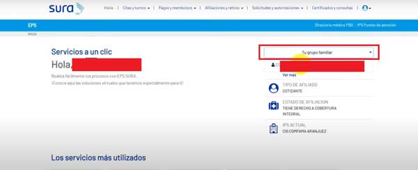 TU GRUPO FAMILIAR SERVICIOS EN LINEA AFILIADOS EPS SURA