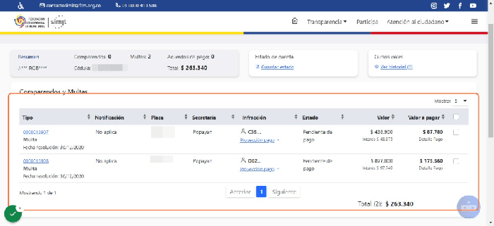 multas en simit por numero de cedula