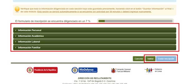 FORMULARIO DE INSCRIPCION DIRECCION DE RECLUTAMIENTO LIBRETA MILITAR