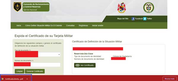 DESCARGAR CERTIFICADO TARJETA MILITAR