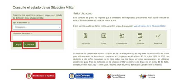 FORMULARIO CONSULTAR ESTADO SITUACION MILITAR
