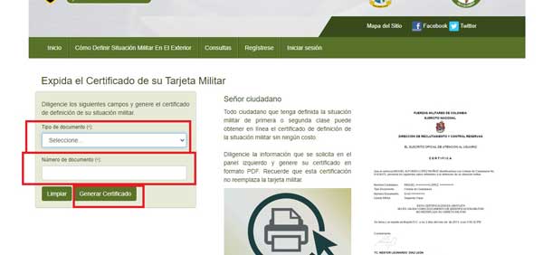 GENERAR CERTIFICADO TARJETA MILITAR