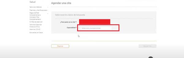 SELECCIONAR ESPECIALIDAD CITAS COMPENSAR