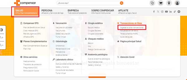 INGRESAR A ZONA TRANSACCIONAL EPS COMPENSAR CERTIFICADO