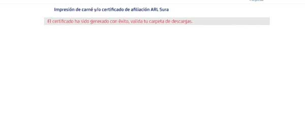 CERTIFICADO DE AFILIACION ARL SURA GENERADO EXITOSAMENTE