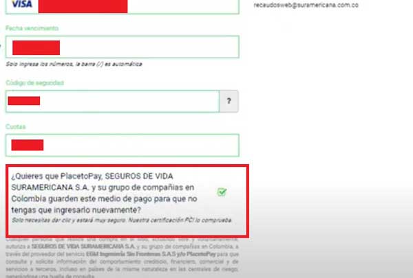 DATOS TARJETA DE CREDITO SURA PAGO EXPRESS