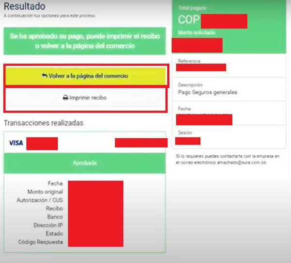 RESULTADO OPERACION TARJETA DE CREDITO SURA PAGO EXPRESS