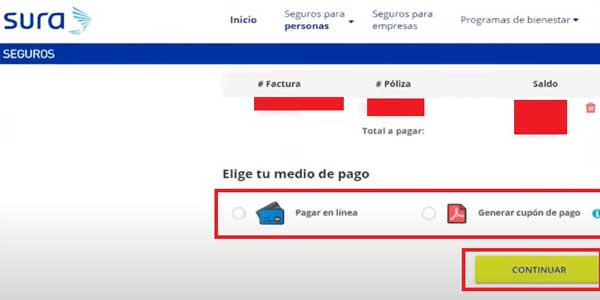 SELECCIONAR MEDIO DE PAGO SURA PAGO EXPRESS