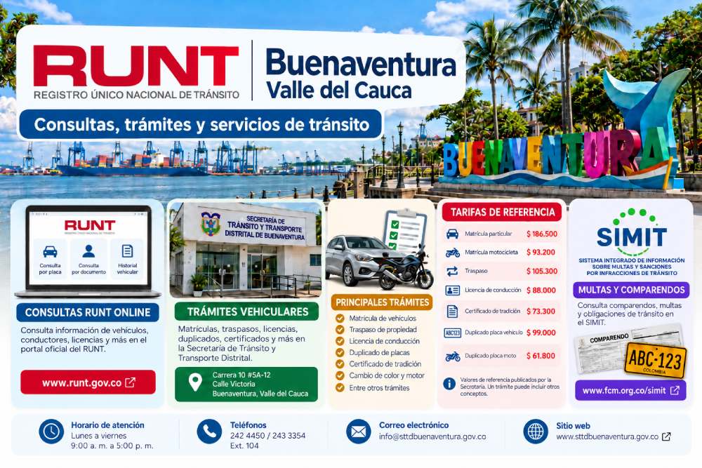 RUNT Buenaventura consultas online trámites vehiculares Secretaría de Tránsito y multas SIMIT