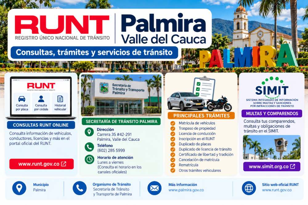 RUNT Palmira Valle del Cauca consultas online trámites vehiculares y multas SIMIT